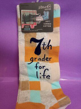 Blue Q Men's Crew Socks "7th Grader for Life"